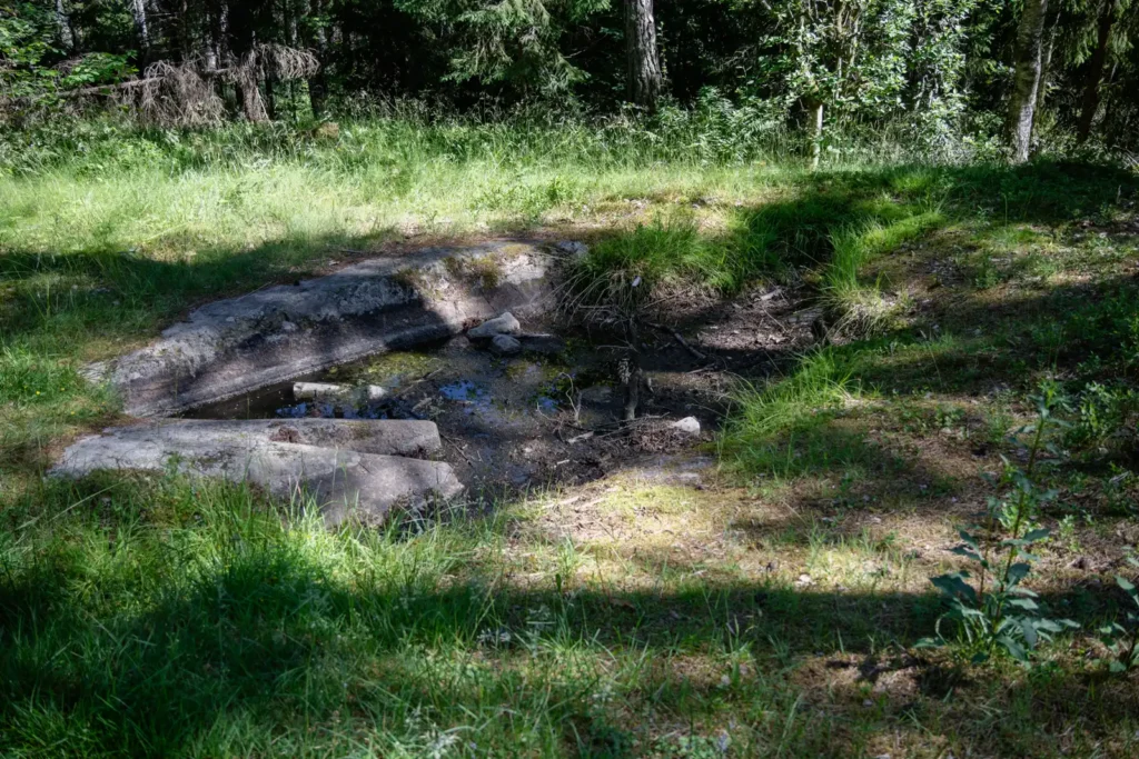 Hällkar i berget vid Kvarnbacken längs Lillkyrka fornstig utanför Enköping.